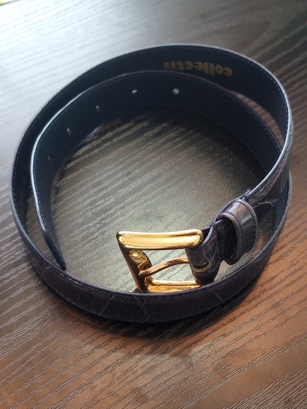 Collectif Genuine Leather Women's Navy Belt with Gold Buckle